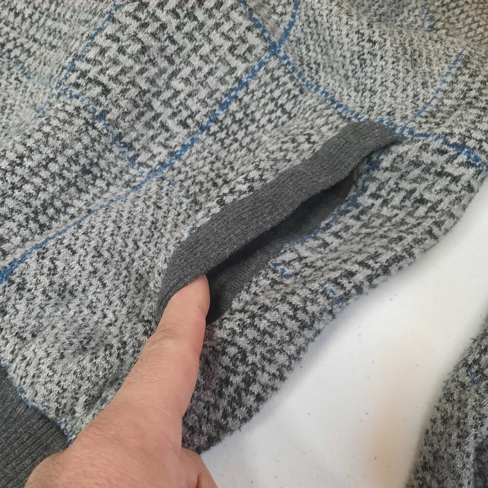 American Eagle Men's Textured Knit Plaid Hoodie Cotton Gray & Blue - Size XL - Picture 5 of 11
